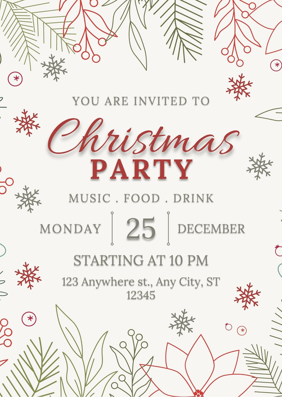 Free, Printable, Customizable Christmas Invitation Templates | Canva inside Christmas Party Invitations Free Printable