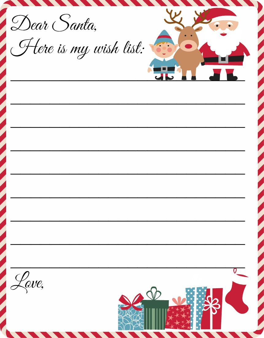 Free Printable Letter To Santa Template ~ Cute Christmas Wish List for Santa Claus Christmas List Printable