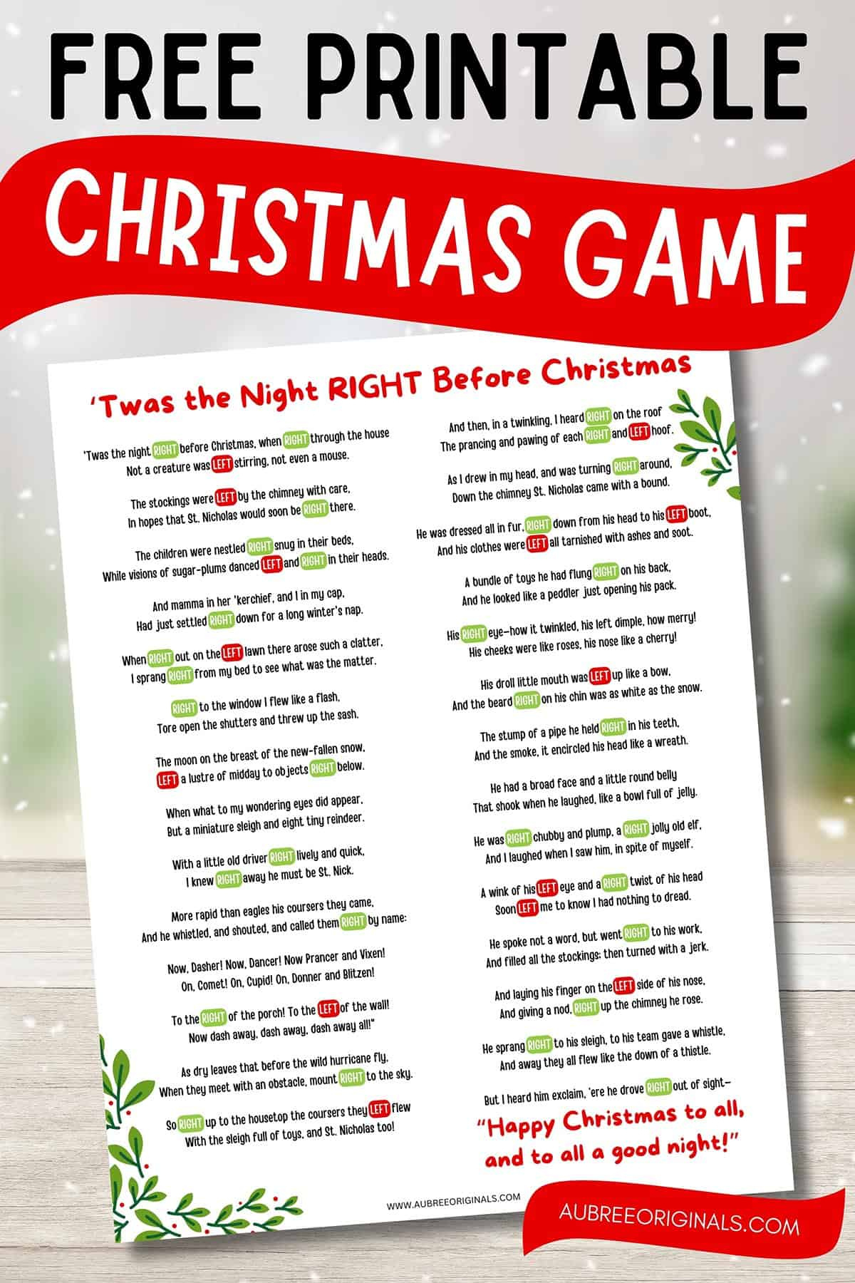 Free Printable Right Left Christmas Game Story - Aubree Originals for Twas The Night Before Christmas Left Right Game Free Printable