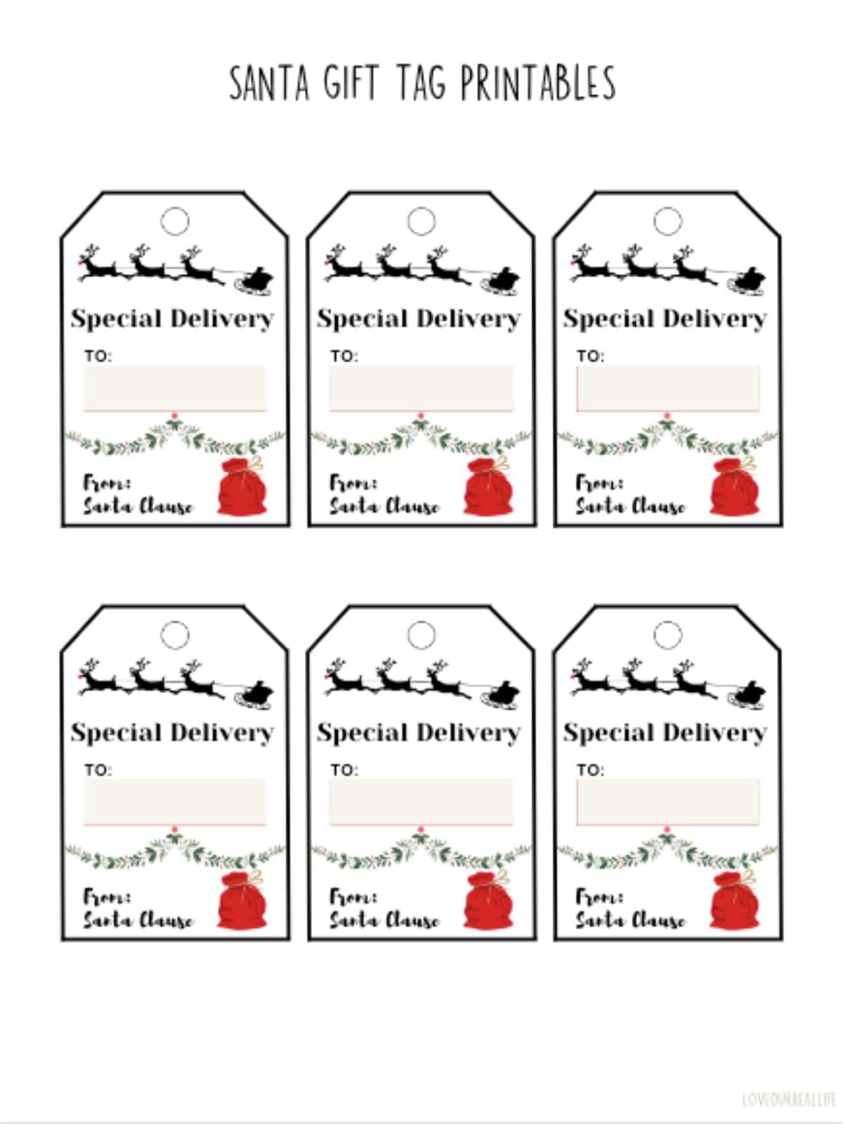 Free Printable Santa Gift Tags (Download Instantly To Print in Free Printable Editable Christmas Gift Tags From Santa