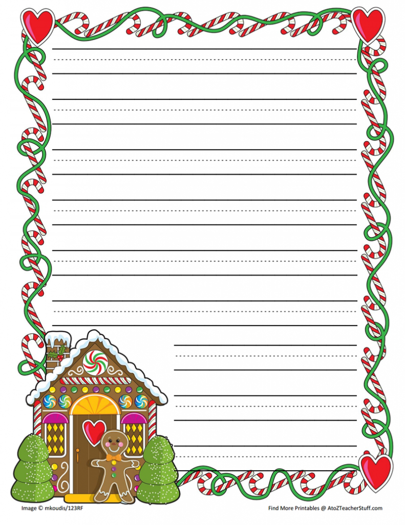 Gingerbread Printable Border Paper With And Without Lines throughout Christmas Writing Paper Printable