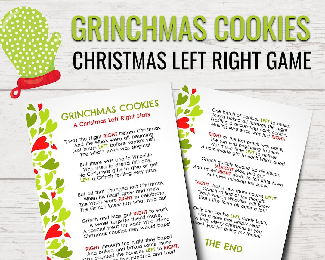 Grinchmas Cookies Christmas Left Right Game Printable Grinch Left in Printable Right Left Game For Christmas