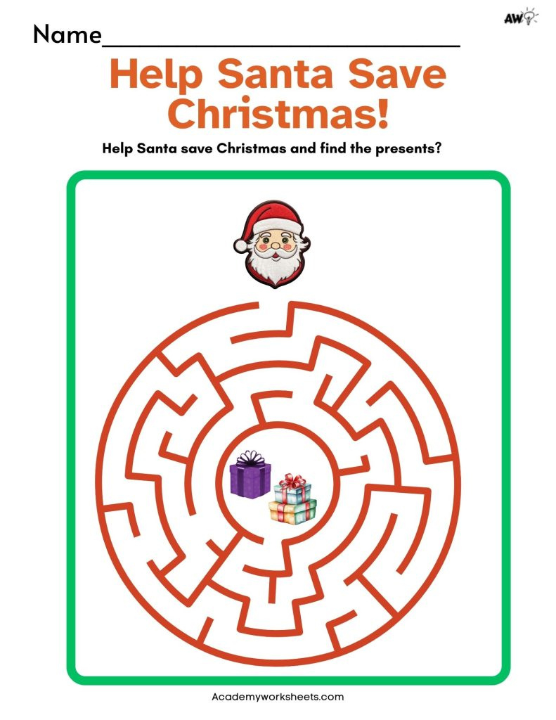 Help Santa! Christmas Maze - Academy Worksheets in Christmas Mazes Printable Free