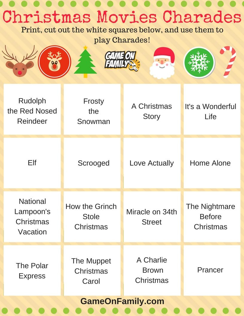 How To Play Christmas Charades: Free Printable Games! - Game On Family intended for Christmas Charades Printable Free