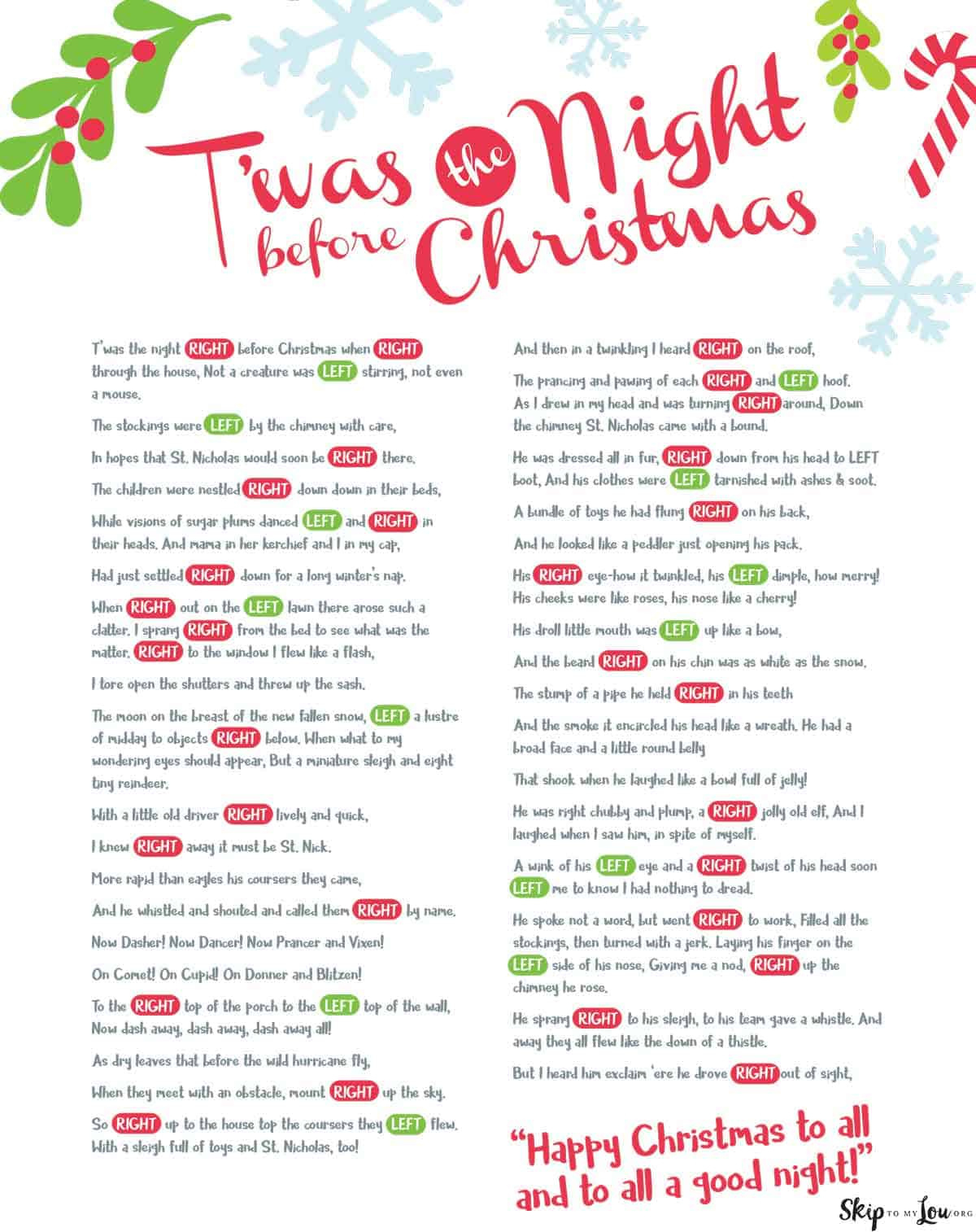 Left Right Christmas Game | Skip To My Lou intended for Twas The Night Before Christmas Left Right Game Free Printable