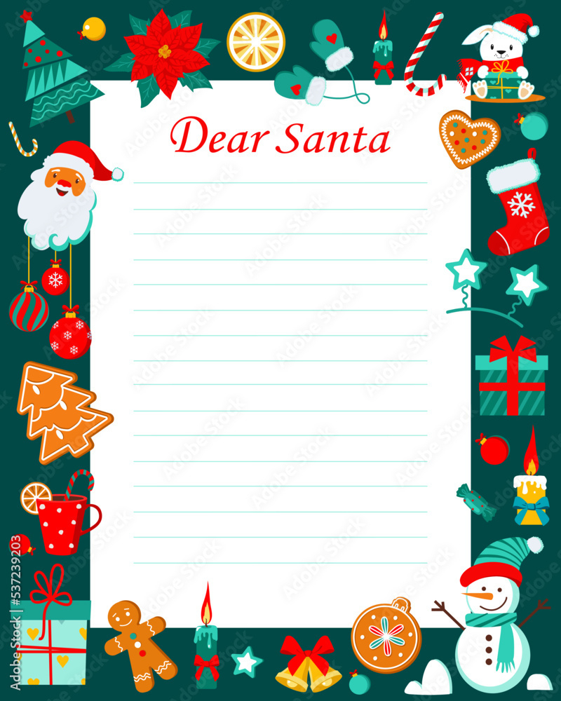 Letter To Santa Claus Template With Christmas Characters pertaining to Santa Claus Christmas List Printable