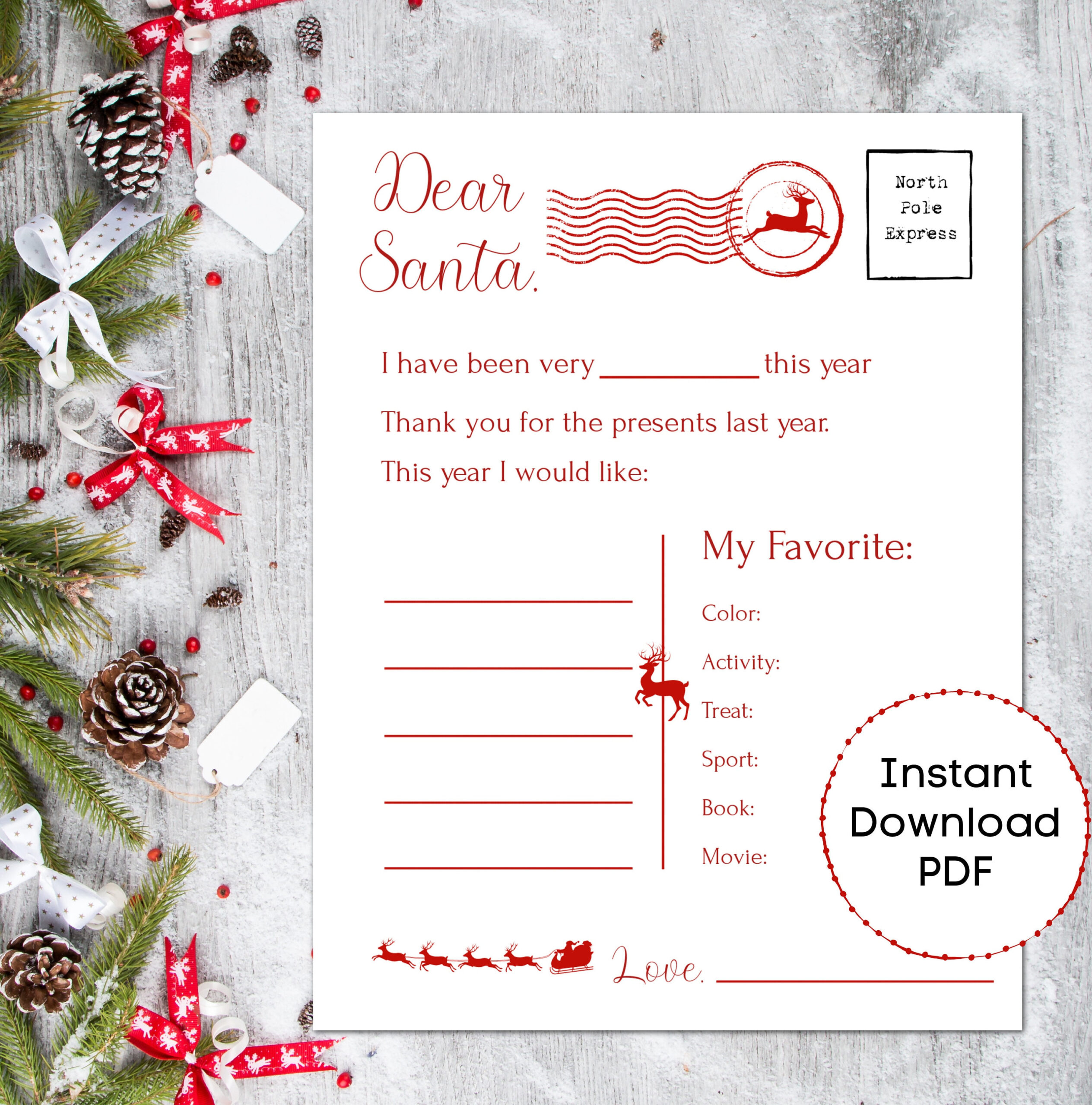 Letter To Santa Printable/ Christmas List/ Wishlist/ Santa Letter intended for Santa Claus Christmas List Printable