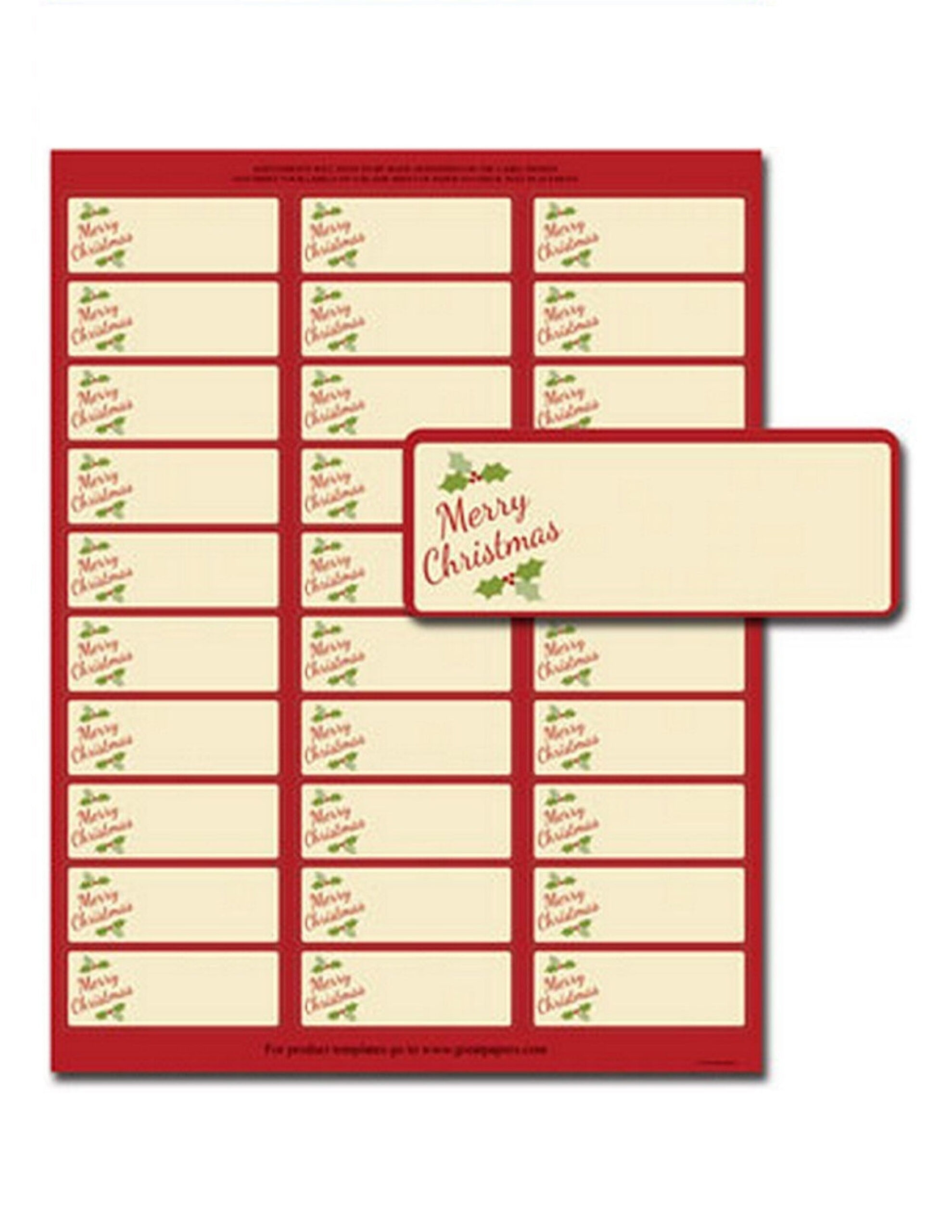 Merry Christmas 30-Up Address Labels - 5 Sheets/150 Labels Total - 1In. X 2.625In. Sized Labels (Blank Labels) (2014072B) within Christmas Printable Address Labels