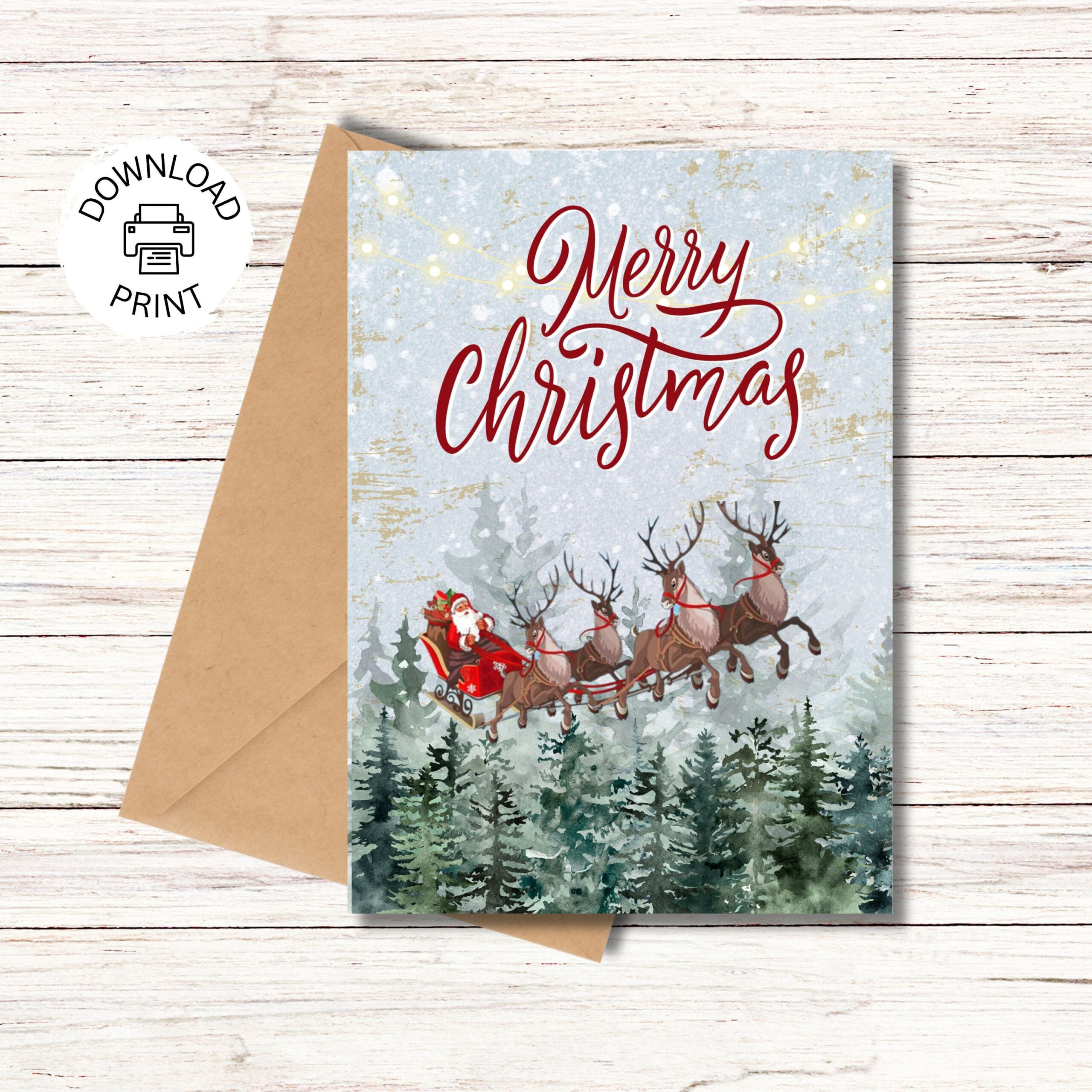 Merry Christmas Card, Printable Holiday Greeting Card, Cute throughout Printable Christmas Cards For Wife