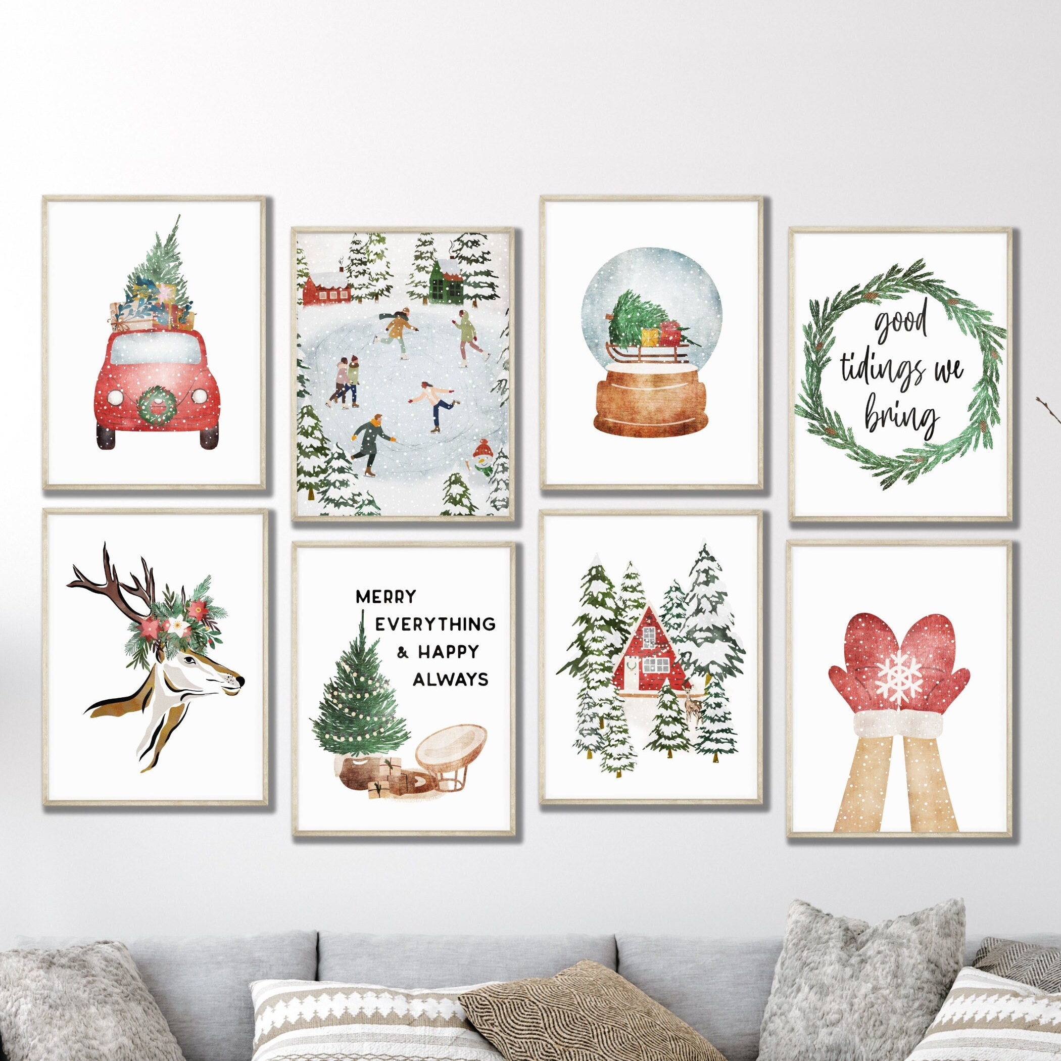 Printable Christmas Art, Gallery Wall Set Of 8, Christmas Wall Art with Christmas Wall Art Printables