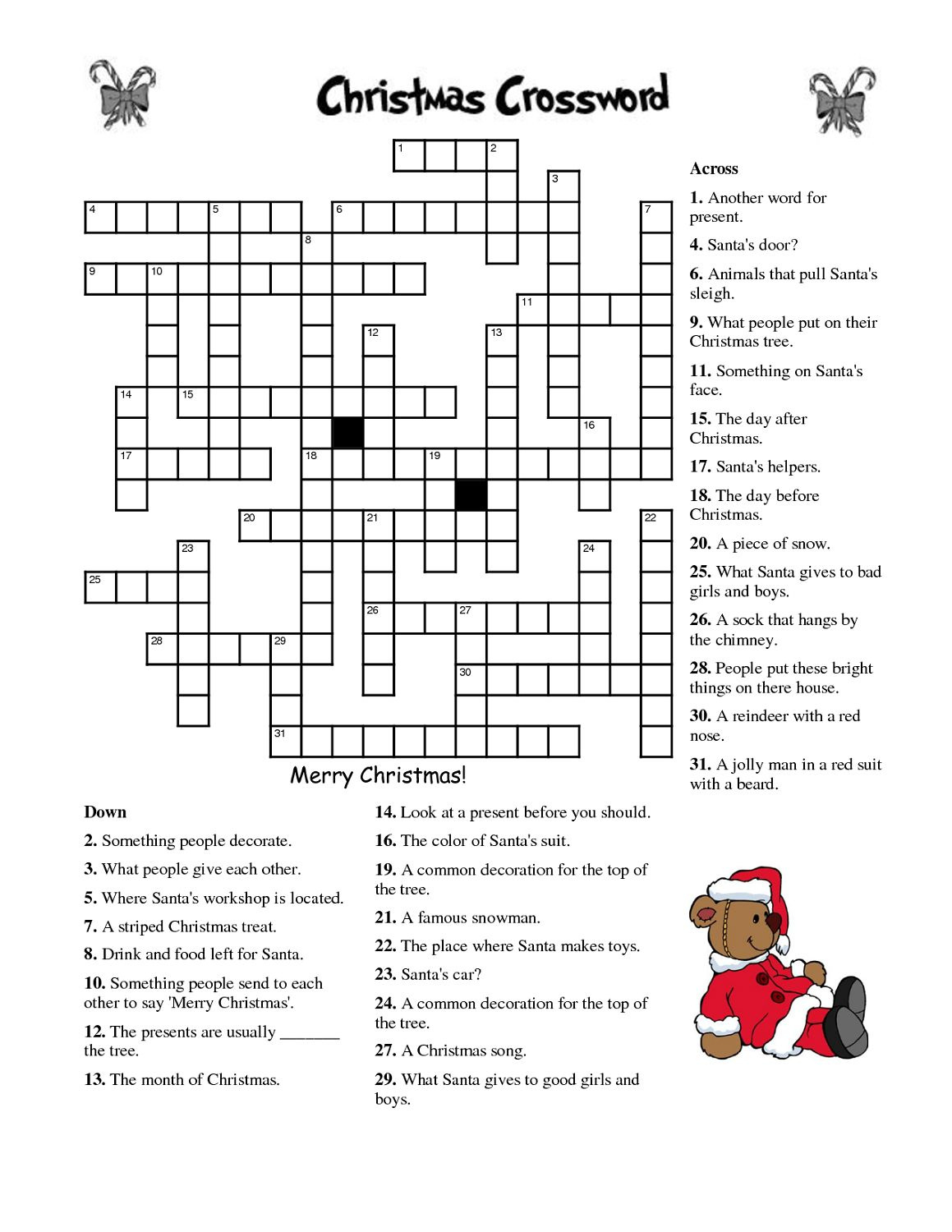 Printable Christmas Crossword Puzzle For Adults for Adult Christmas Puzzles Printable