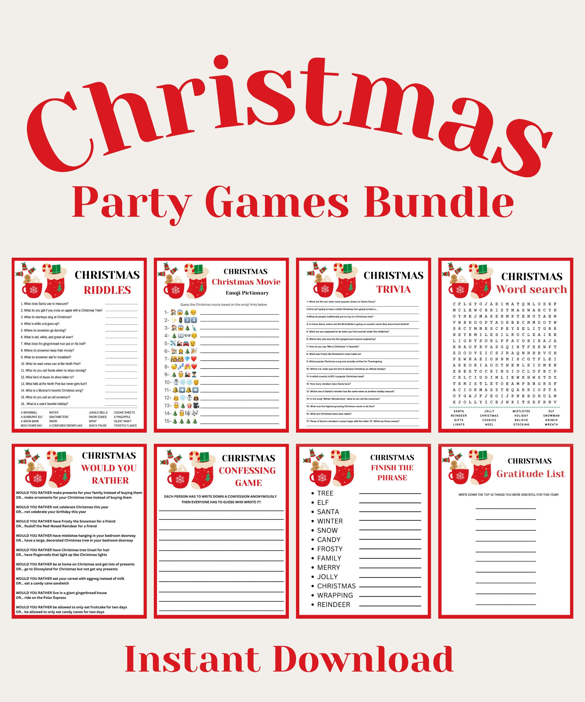 Printable Christmas Game Bundle Christmas Party Games Christmas in Printable Games For Christmas Party