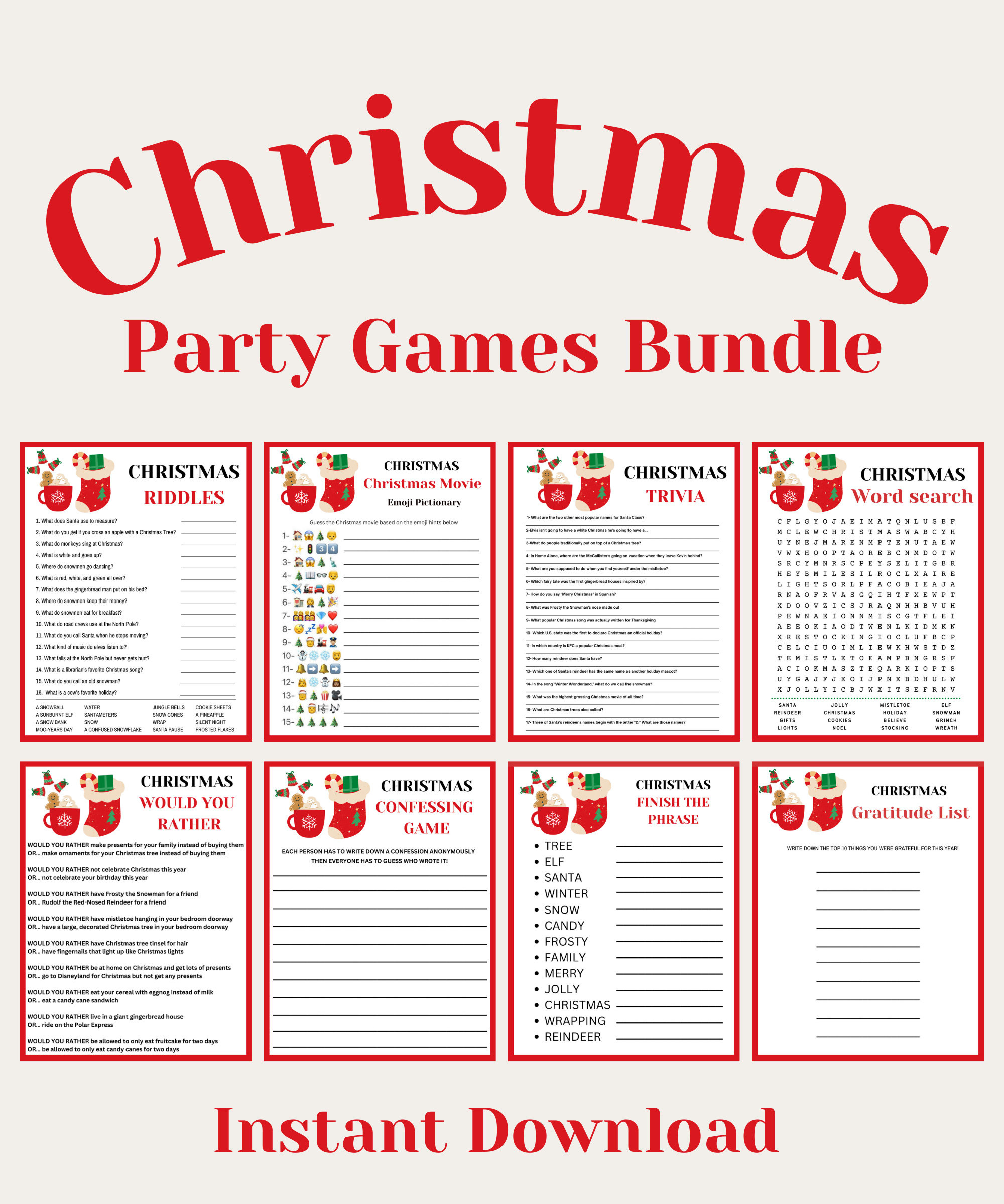 Printable Christmas Game Bundle Christmas Party Games Christmas intended for Christmas Party Games Printable