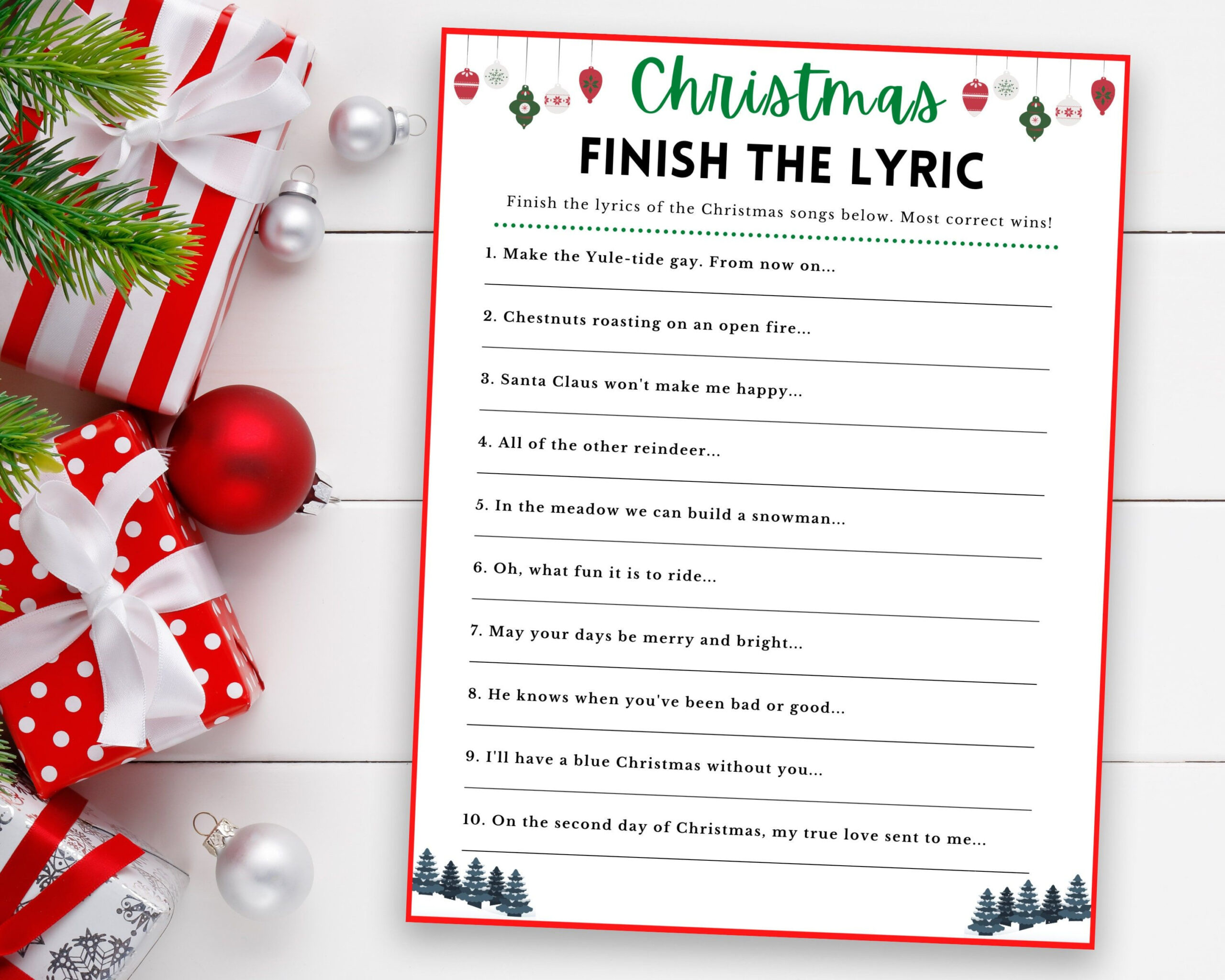 Printable Christmas Game, Christmas Game, Finish The Lyric Game inside Finish The Christmas Lyrics Printable