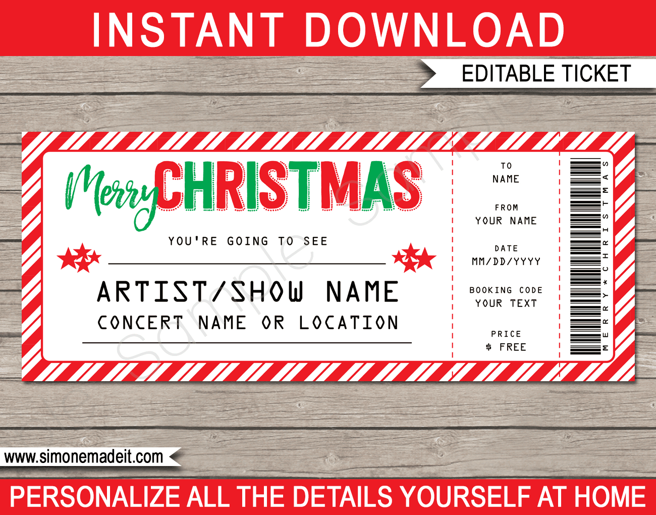 Printable Christmas Gift Concert Ticket Template | Gift Voucher with regard to Free Printable Christmas Ticket Template