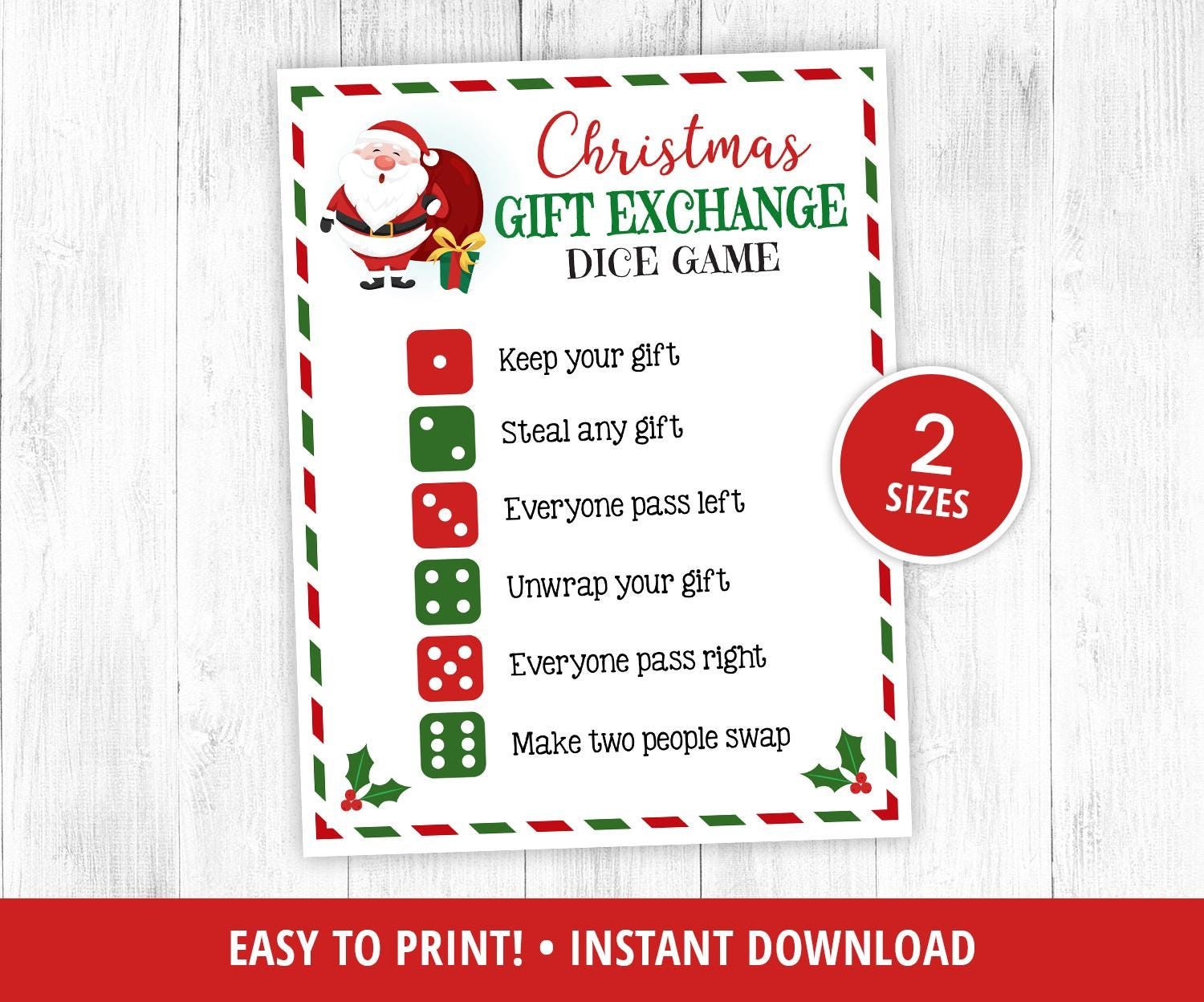 Printable Christmas Gift Exchange Dice Game, Christmas Party Game in Christmas Dice Game Printable