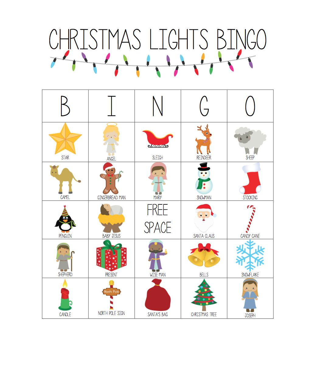 Printable Christmas Lights Bingo Game intended for Christmas Light Bingo Free Printable