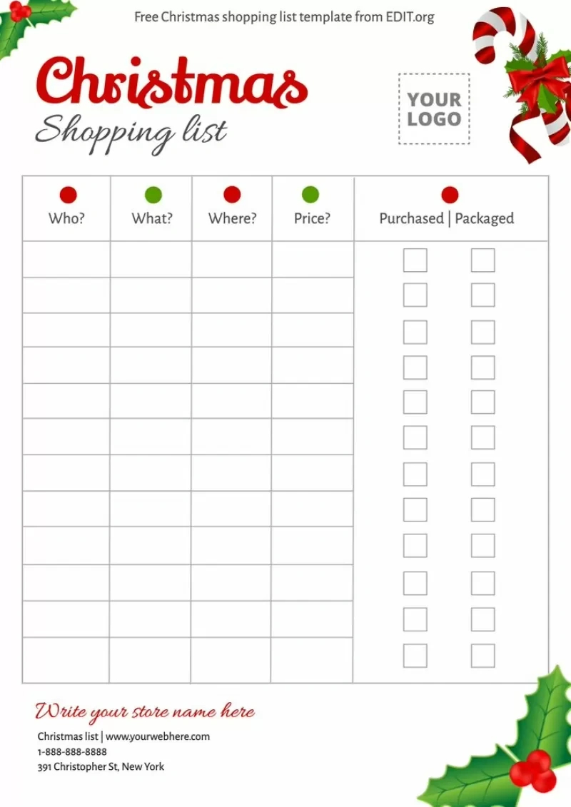 Printable Christmas List Templates For Your Business for Free Christmas Gift List Printable