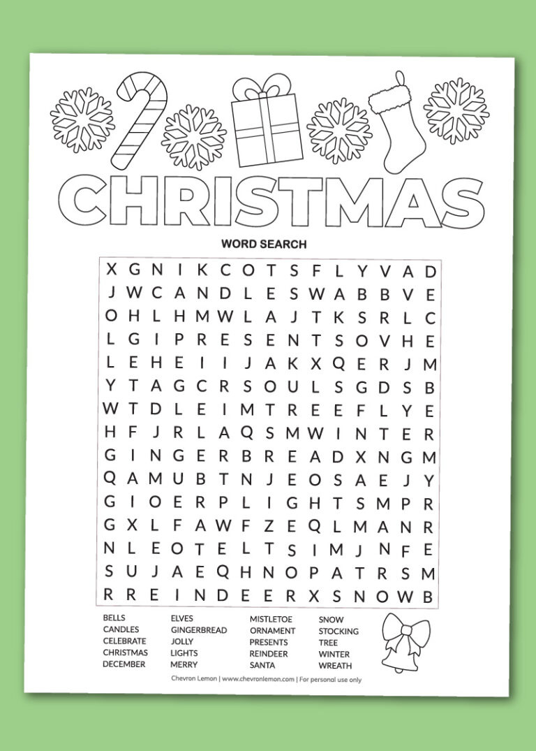 Printable Christmas Word Search - Chevron Lemon inside Christmas Find A Word Printable Free