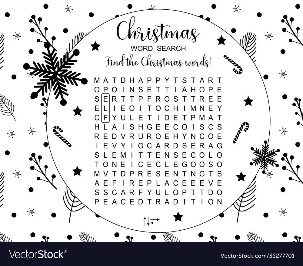 Printable Christmas Word Search Puzzle Royalty Free Vector for Christmas Search Word Puzzles Printable