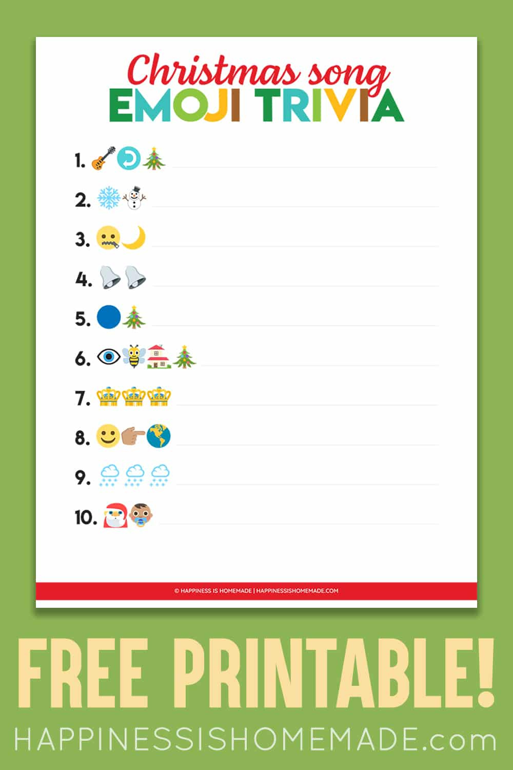 Printable Emoji Christmas Songs Game - Happiness Is Homemade in Free Printable Christmas Song Picture Game