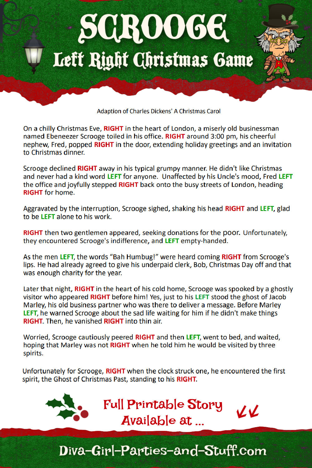 Printable Left Right Christmas Game Story Of Scrooge throughout Free Printable Left Right Christmas Games