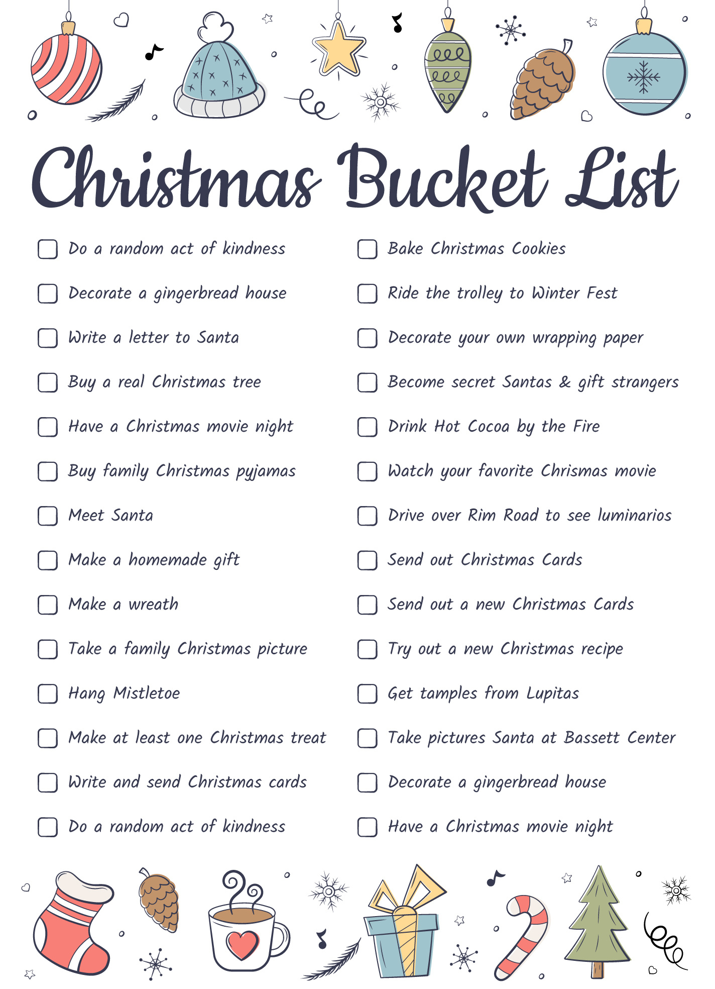 Printable Spting Christmas Bucket List Editable inside Printable Christmas Bucket List