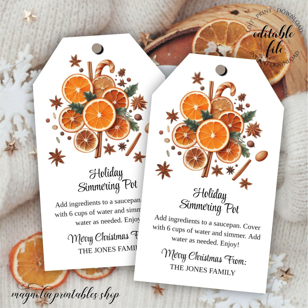 Simmer Pot Gift Tag Template, Editable Simmering Pot Tag For in Christmas Simmer Pot Printable