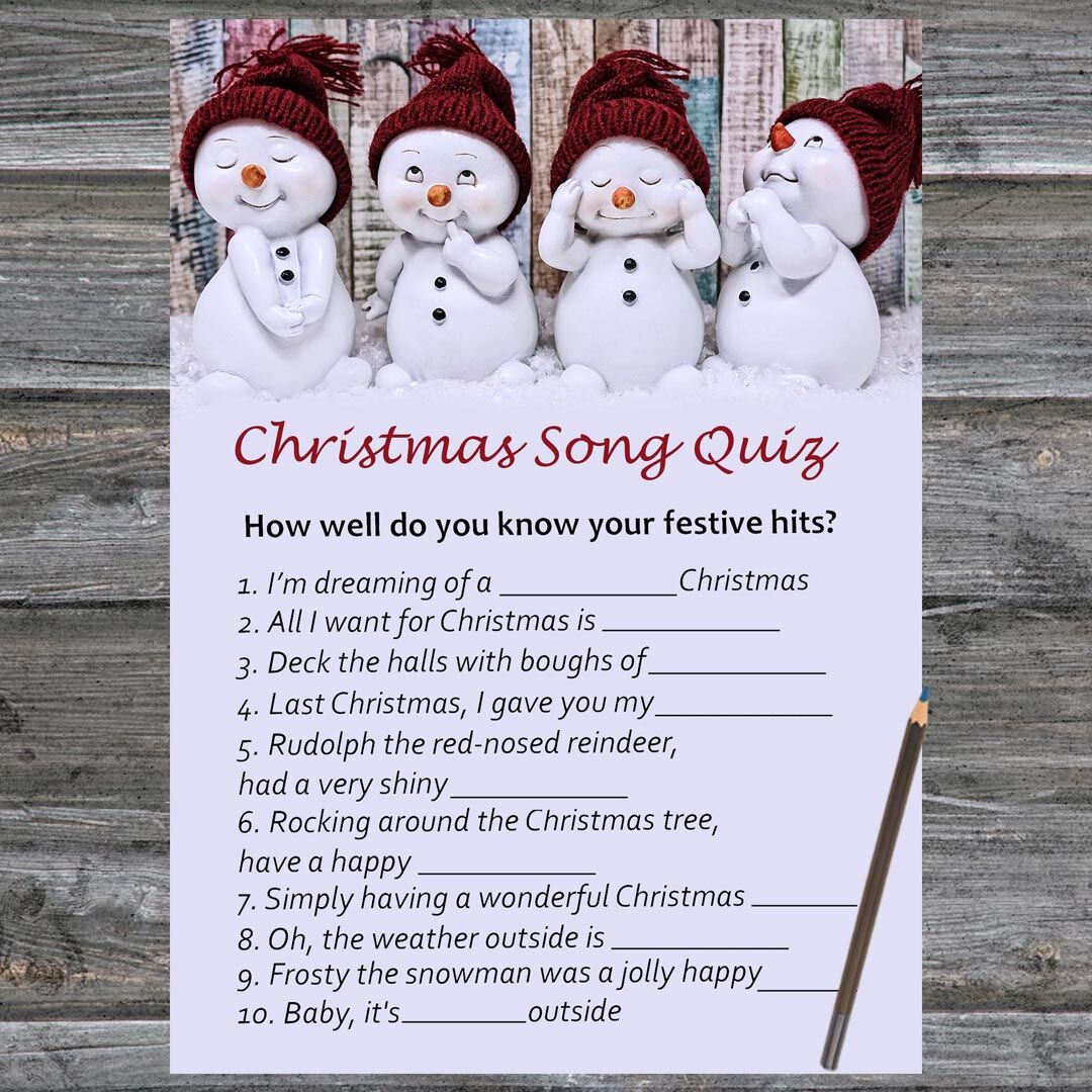 Snowman Christmas Card,Christmas Song Trivia Game Printable within Christmas Song Trivia Printable