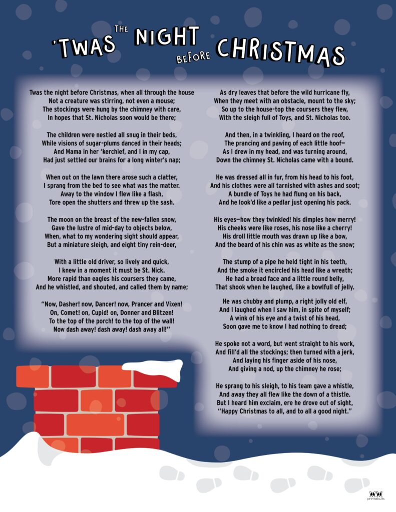 Twas The Night Before Christmas Printables | Printabulls pertaining to Twas The Night Before Christmas Poem Printable