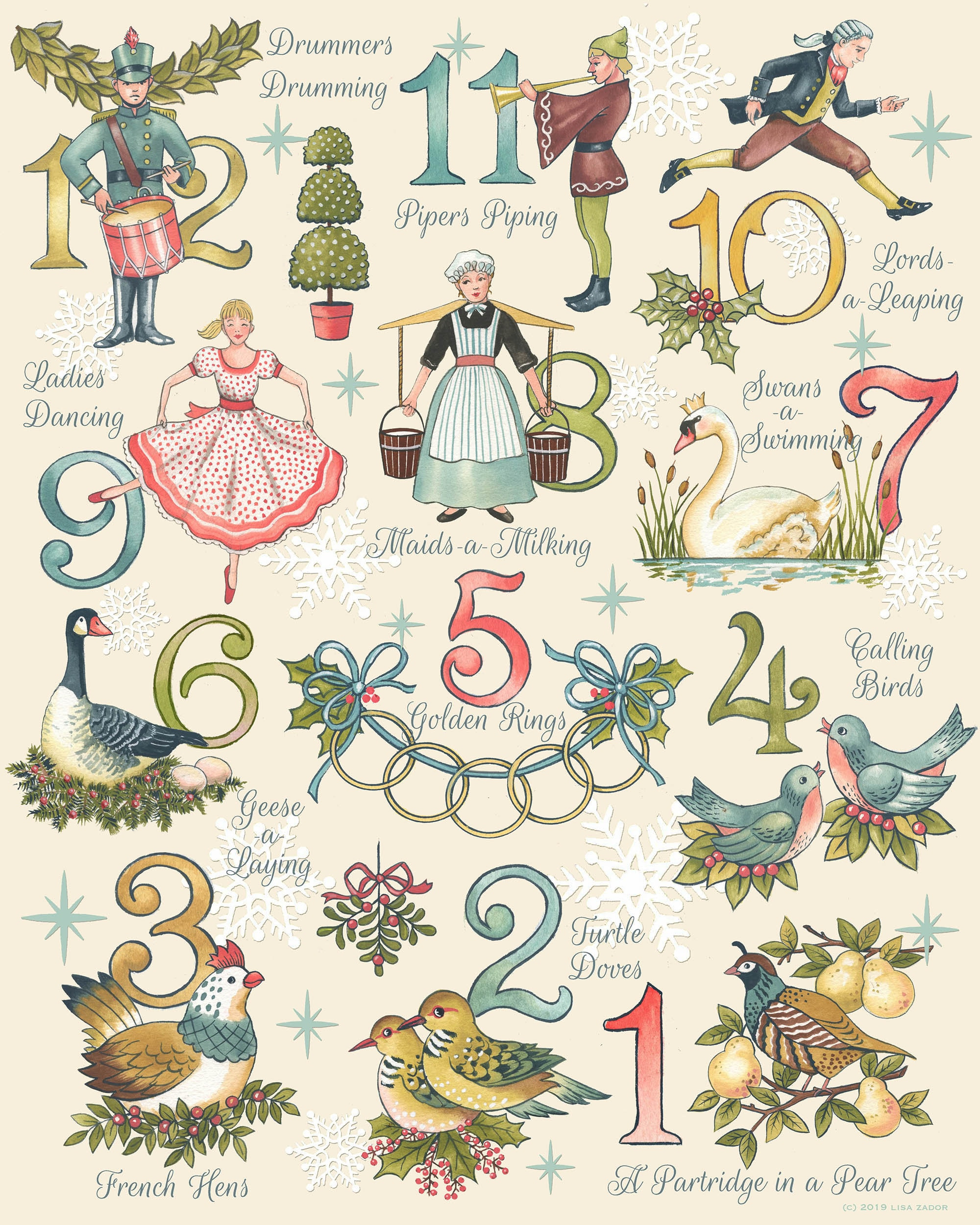 Twelve Days Of Christmas Print From Original Artwork , Nostalgic with Twelve Days Of Christmas Pictures Printable