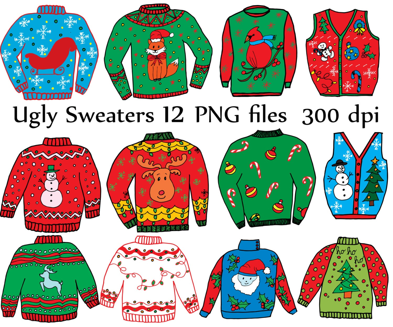 Ugly Sweater Clipart: Christmas Clipart Holiday Clipart Doodle pertaining to Ugly Christmas Sweater Printables