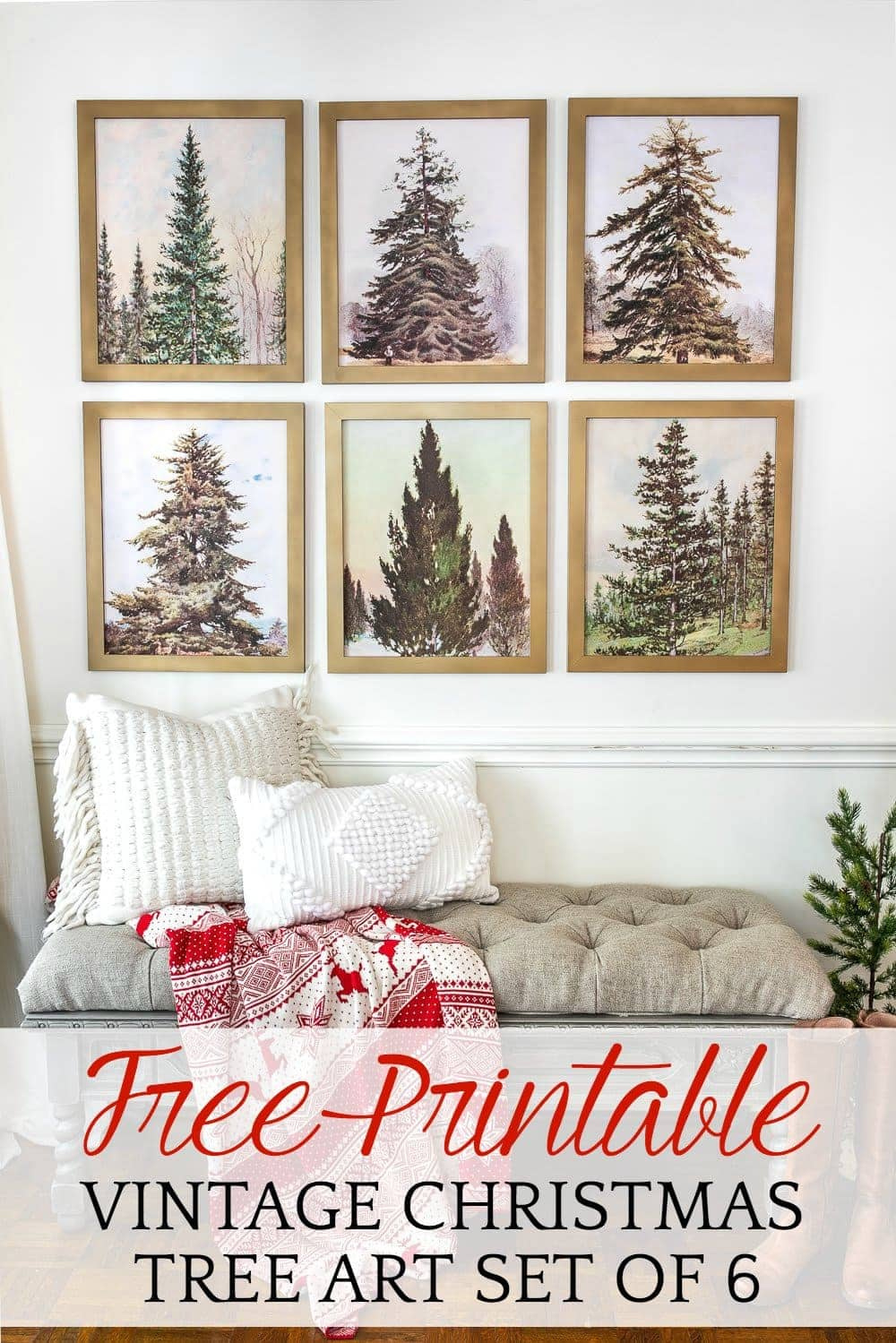 Vintage Christmas Tree Gallery Wall Printable Set - Bless&amp;#039;Er House for Free Printable Christmas Art