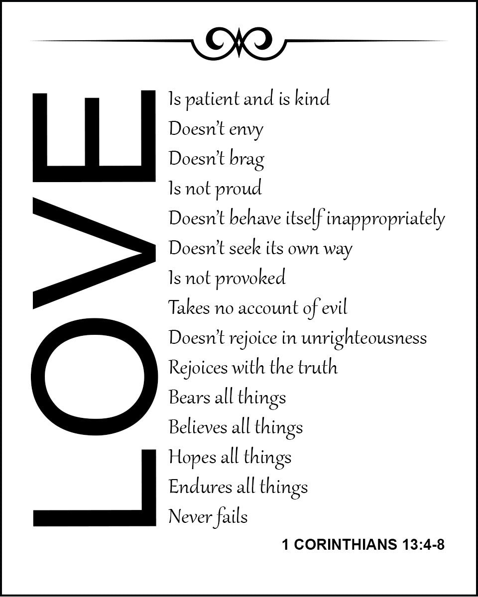 1 Corinthians 13:4-8 – Love – Encouraging Bible Verses in 1 Corinthians 13 Printable Free