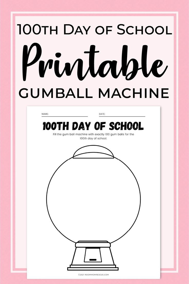 100Th Day Of School Gumball Machine Free Printable Worksheet Craft for 100 Gumballs For 100 Days Printable