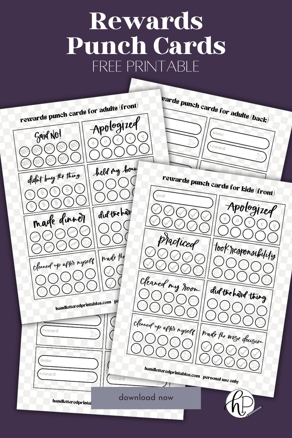 16 Free Printable Punch Cards For Adults + Kids - Hand Lettered pertaining to Bingo Punch Out Cards