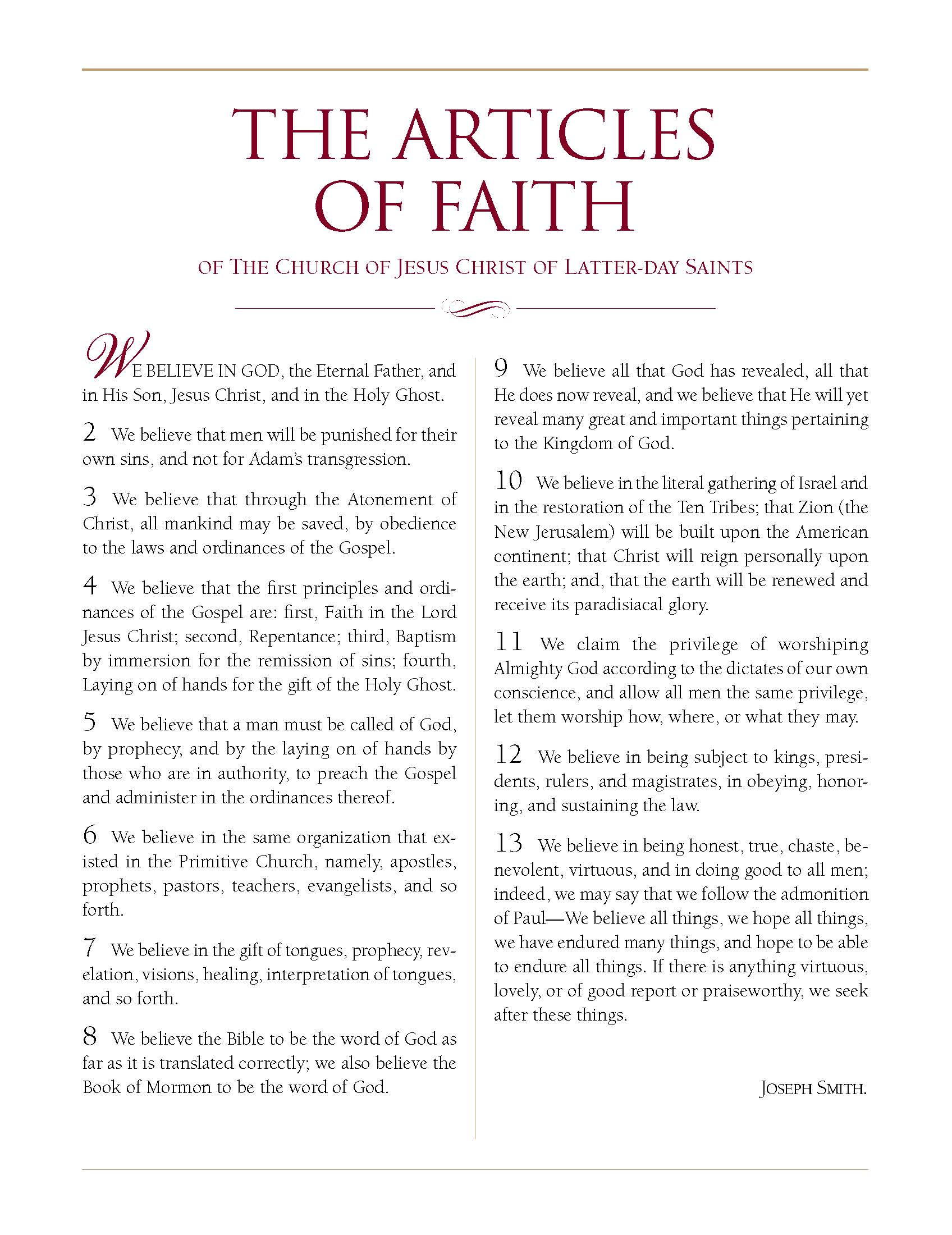 175Th Anniversary Of Lds Articles Of Faith | Lds365: Resources within Articles Of Faith Printable Free