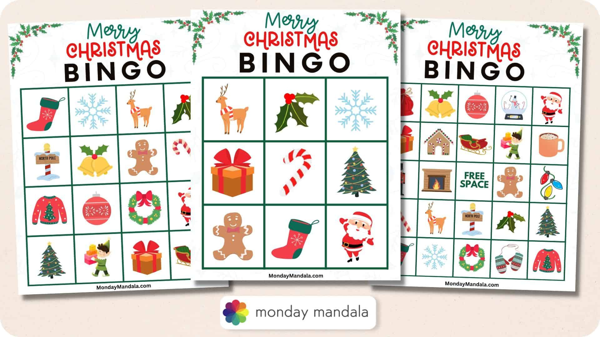 180 Christmas Bingo Cards (Free Pdf Printables) for Free Holiday Bingo Cards