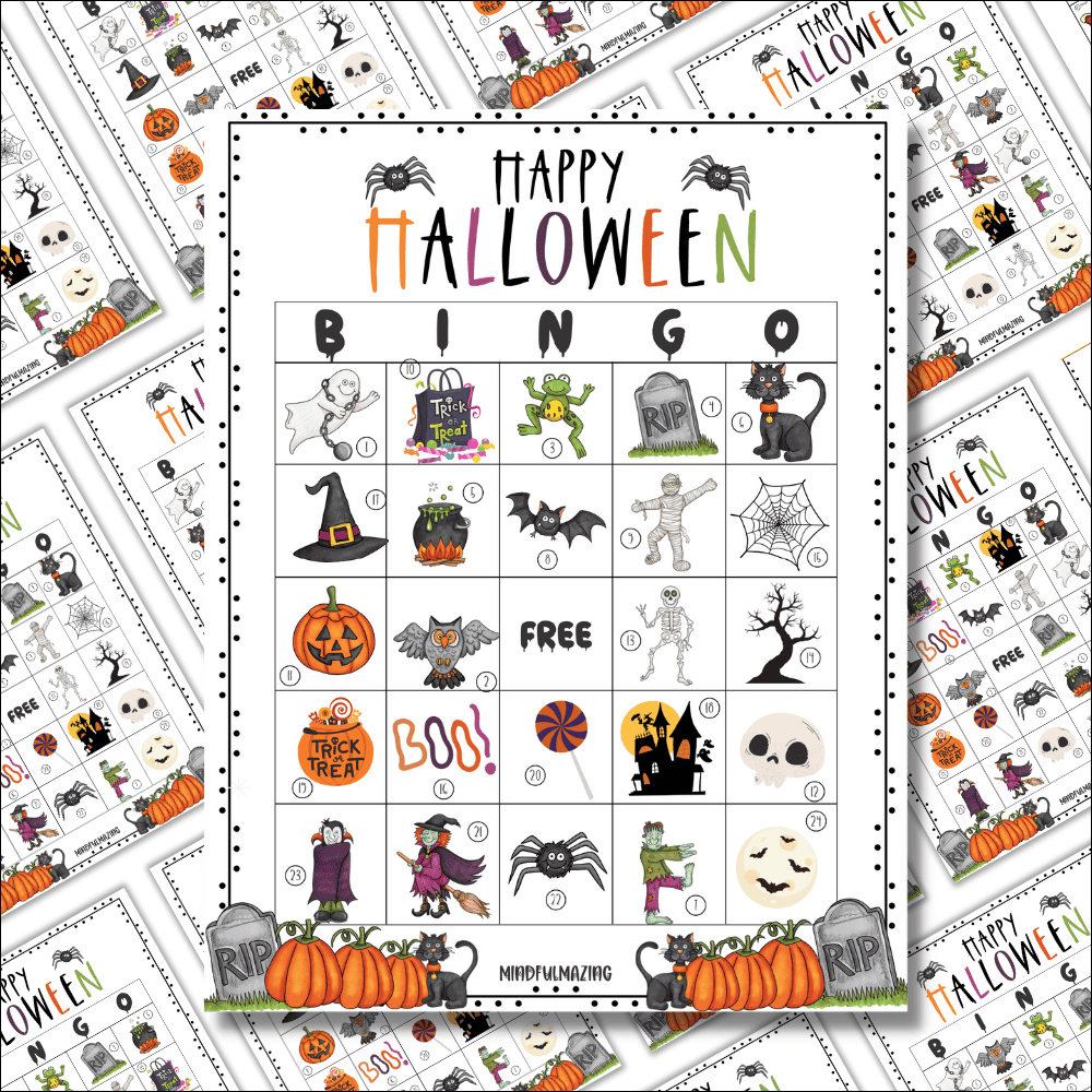 25 Free Printable Halloween Bingo Cards For Kids • Mindfulmazing in Free Printable Halloween Bingo Cards For 30 Players