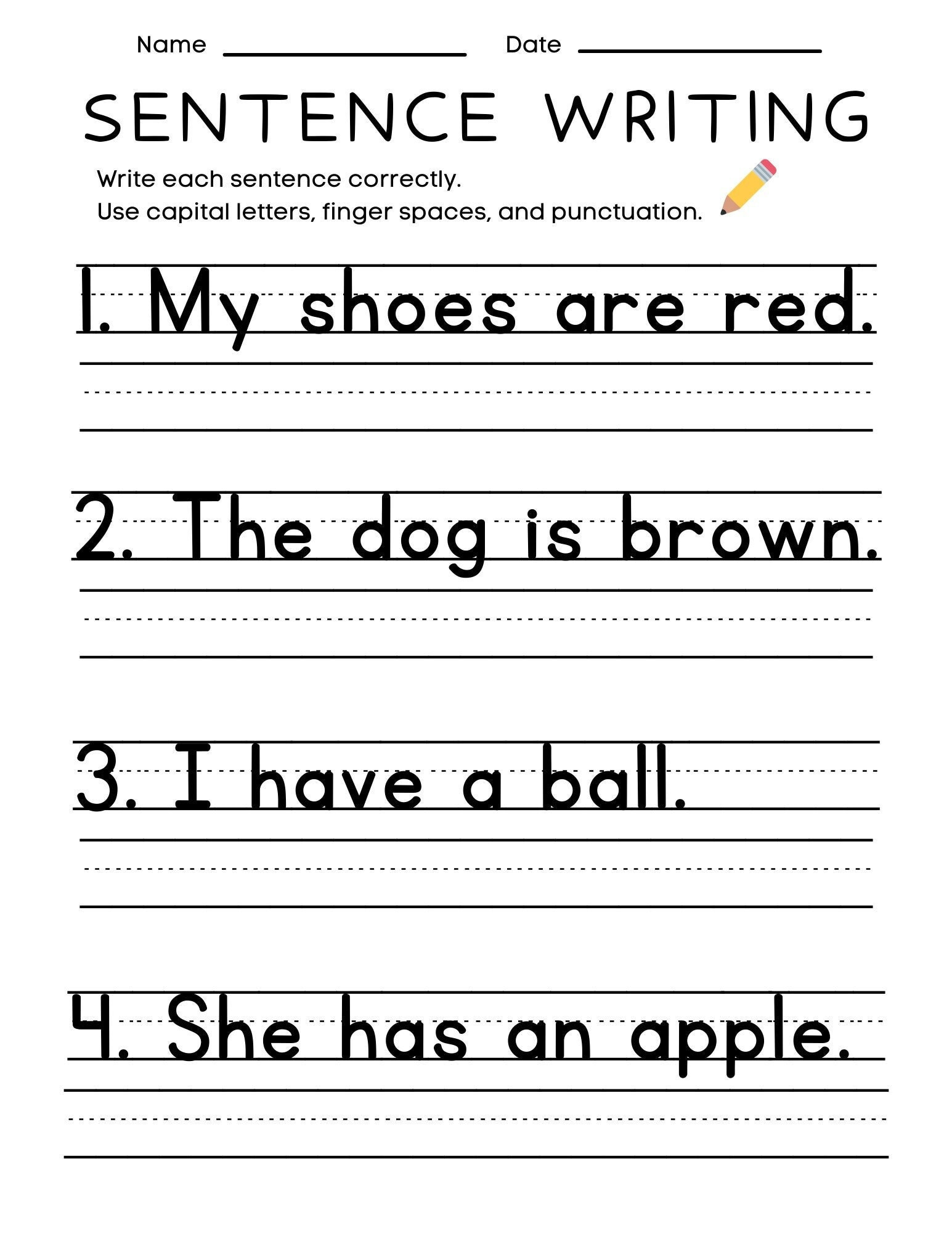 25 Printable Sentence Writing Worksheets, Write The Sentence in Writing Worksheets Printable For Grade 1