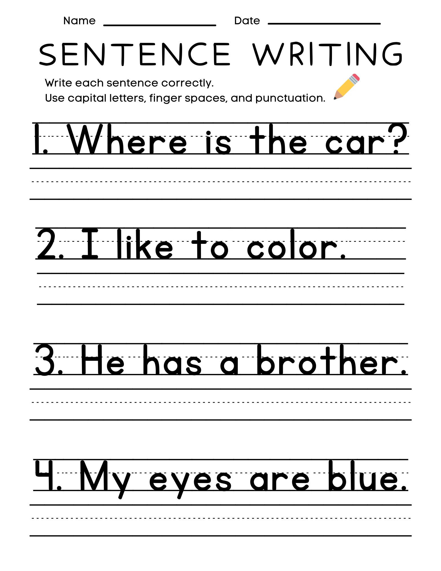 25 Printable Sentence Writing Worksheets, Write The Sentence throughout Writing Worksheets Printable For 4Th Grade