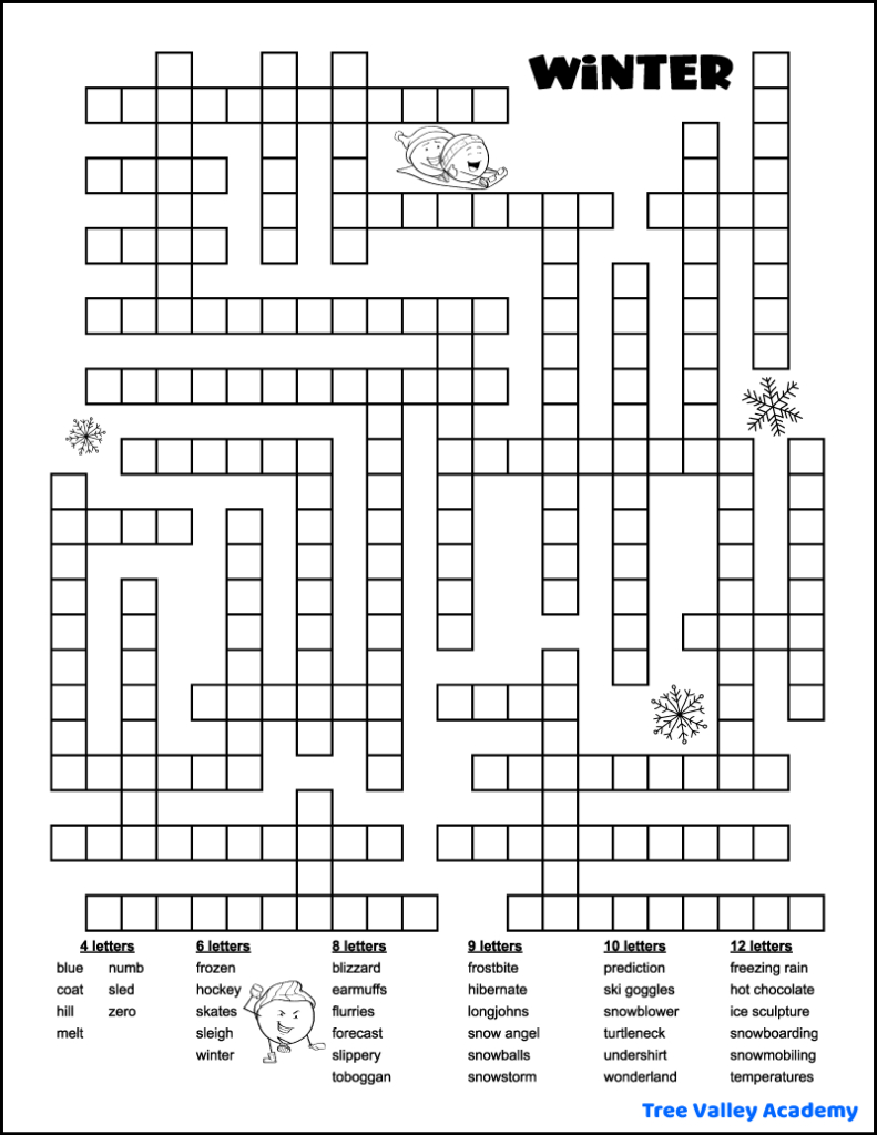 27 Printable Winter Word Puzzles - Tree Valley Academy throughout Winter Crosswords Printable