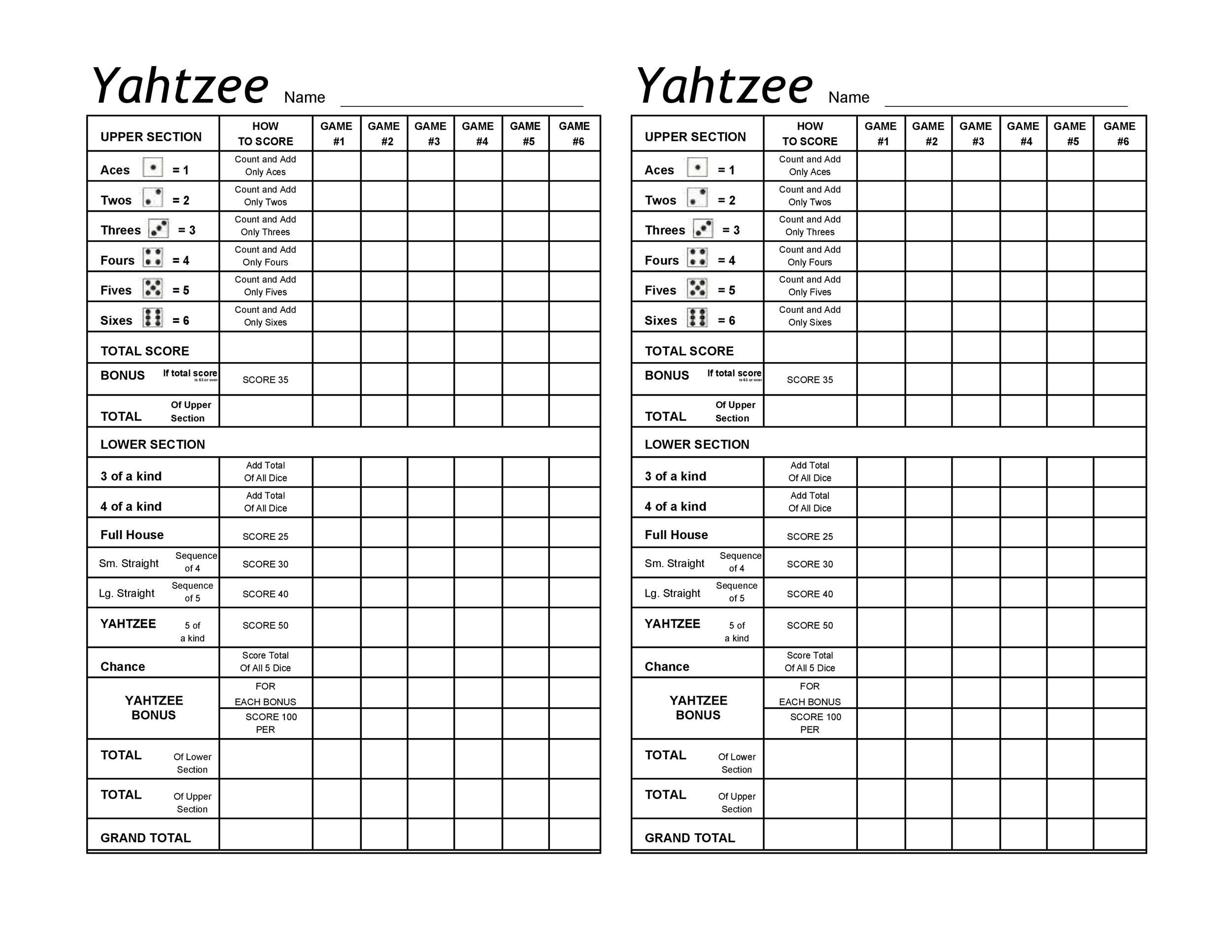 28 Printable Yahtzee Score Sheets &amp;amp; Cards (101% Free) ᐅ Templatelab in Yahtzee Score Card Printable Free Download