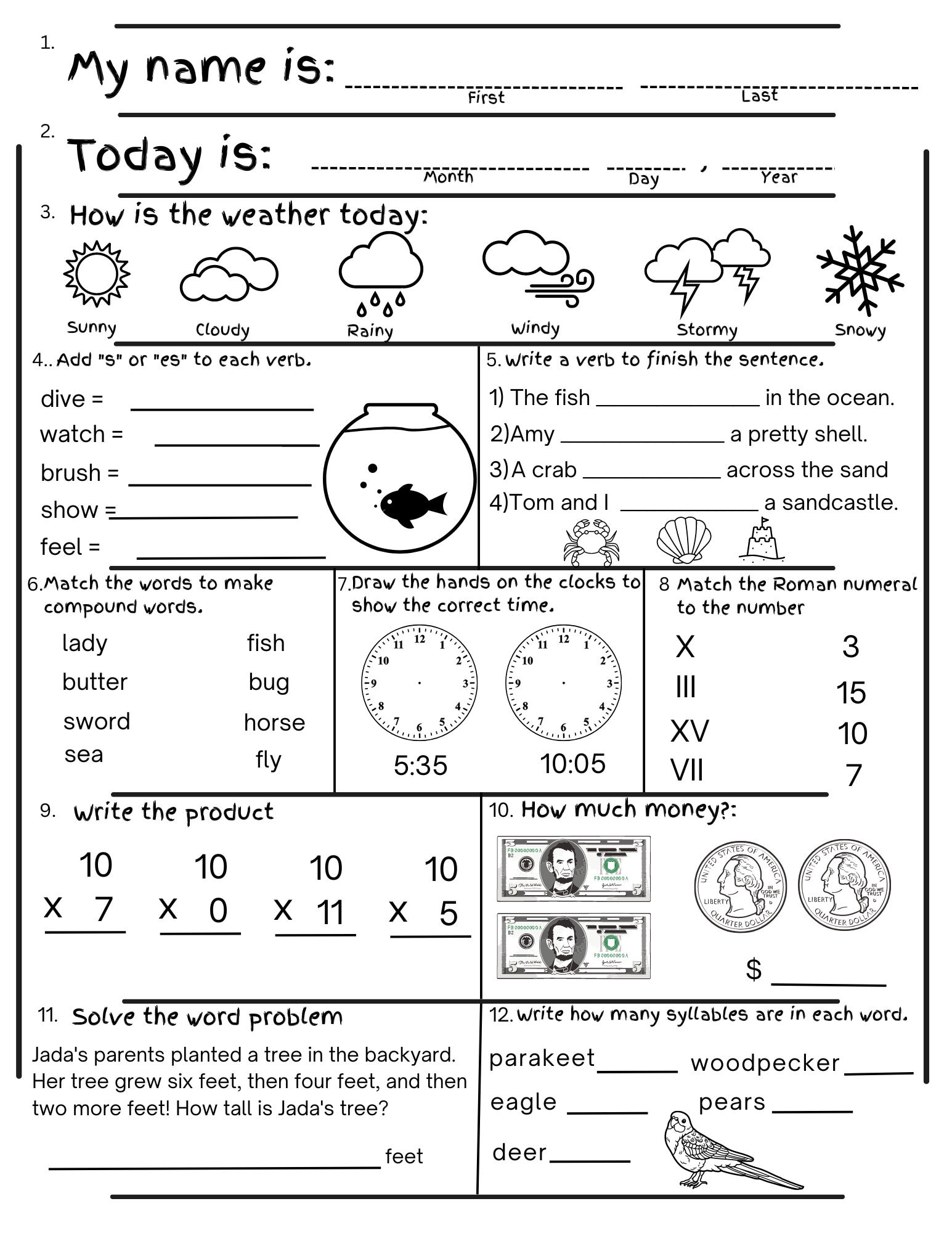 2Nd Grade Summer Review Worksheets Printable End Of Year with Printable Worksheets For 2Nd Grade