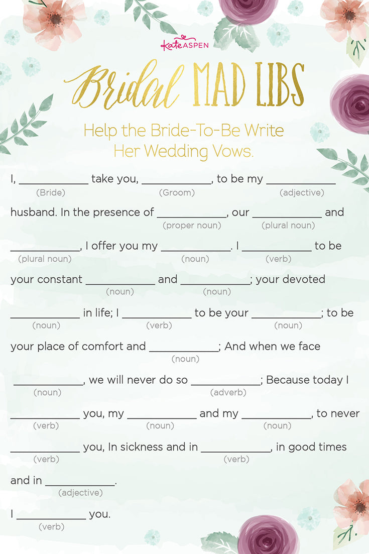 3 Exciting Bridal Shower Games + Printables! – Kate Aspen inside Wedding Vows Mad Libs Free Printable