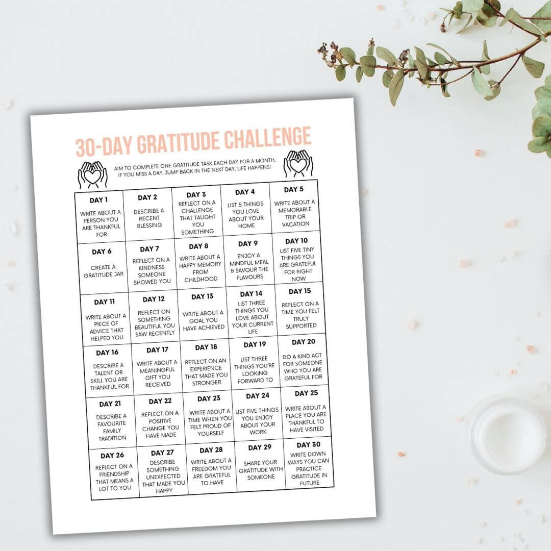 30-Day Gratitude Challenge + Free Printable with regard to Printable 30 Day Gratitude Challenge
