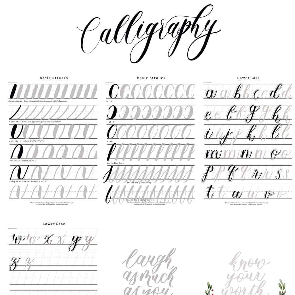 31+ Free Printable Lettering And Calligraphy Worksheets | Masha Plans for Modern Calligraphy Practice Sheets Printable Free