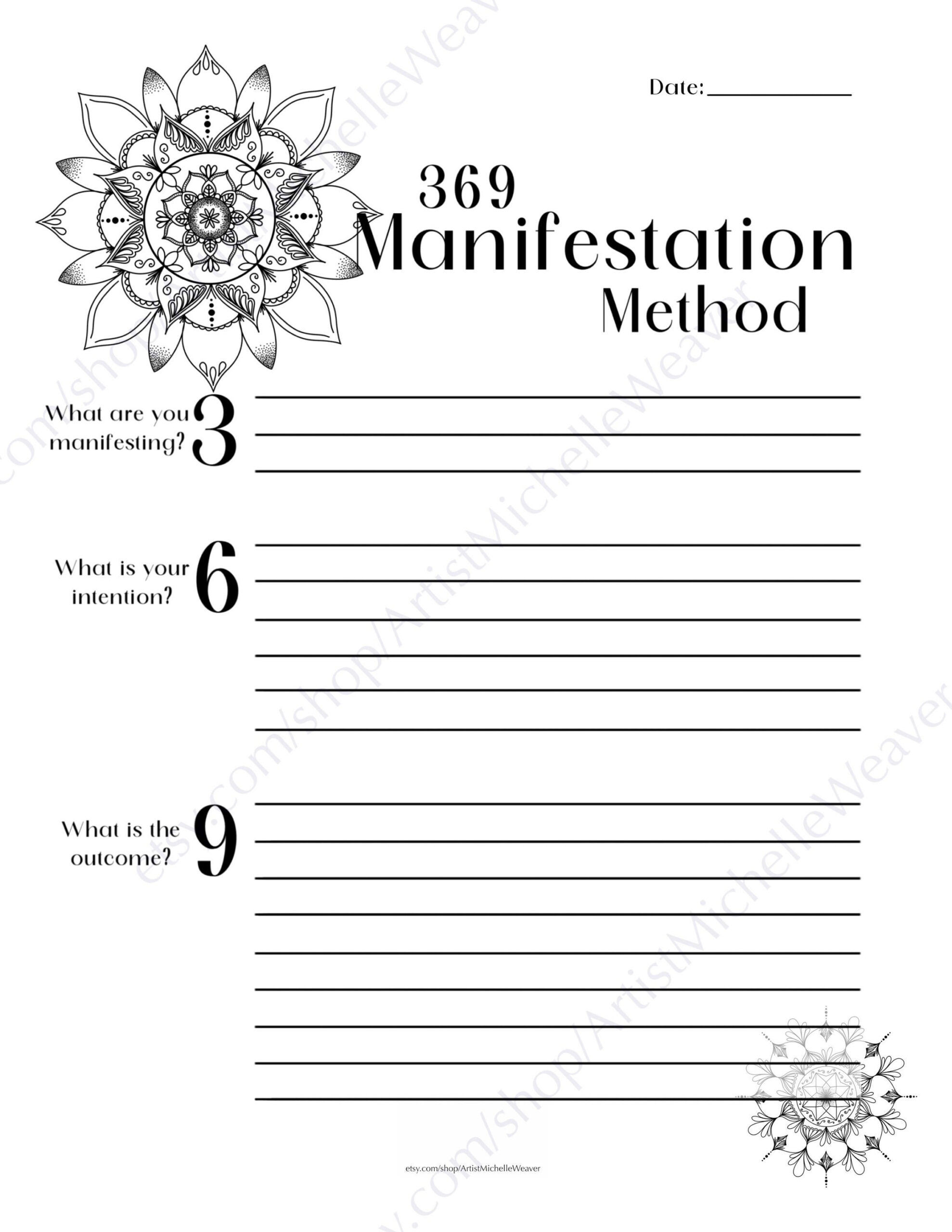 369 Manifestation Method Worksheet | Printable | Instant Download with Free Printable Manifestation Worksheet