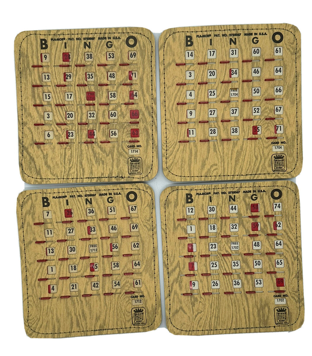 4) Vintage Numbered Pla-Mor Bingo Cards King Shutter Stitched pertaining to Pla Mor Bingo Cards