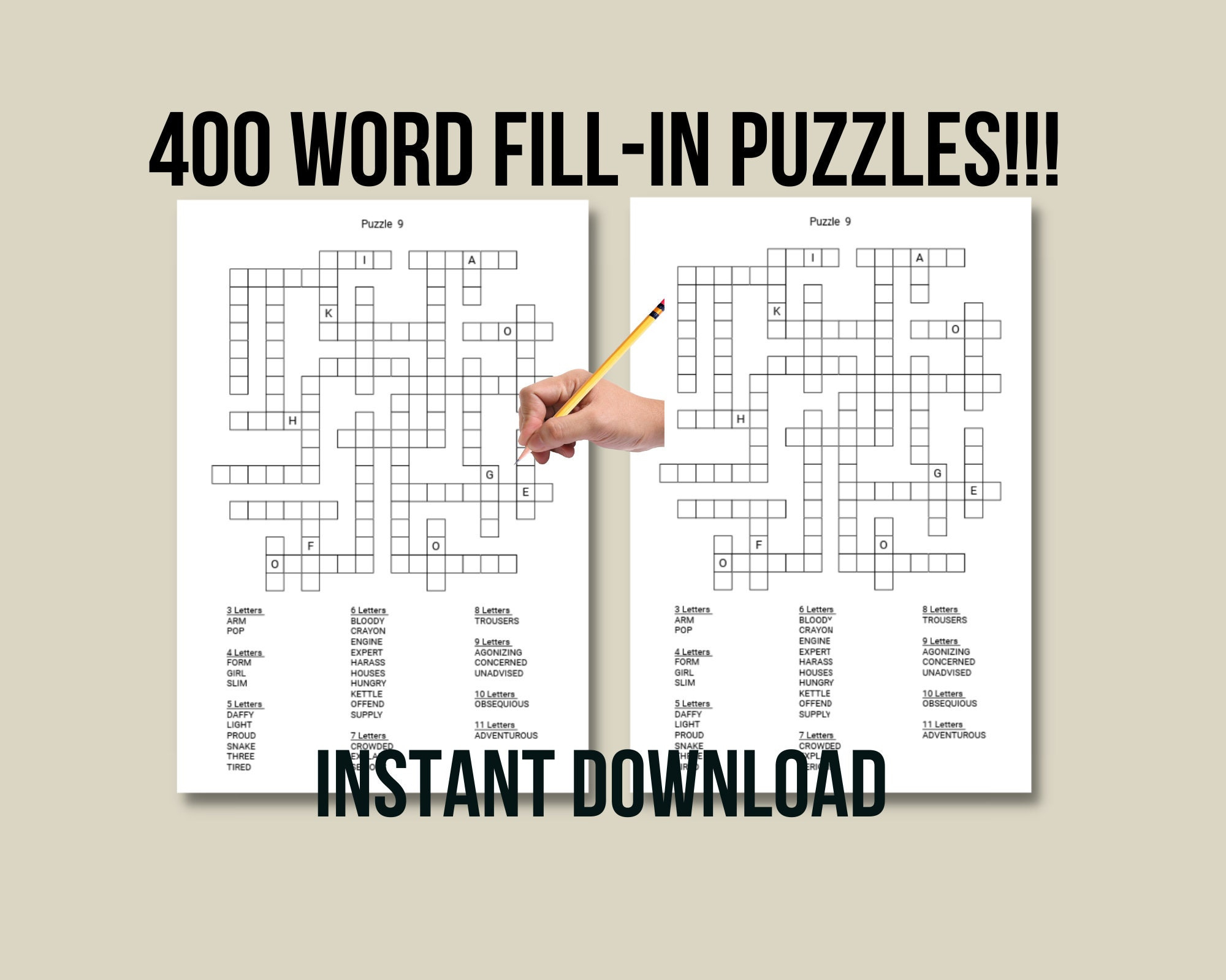 400 Printable Word Fill In Puzzle Pages For Adults, Large Print in Frameworks Puzzles Free Printable